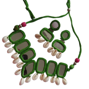 Handmade Green Mirror Choker Necklace Set
